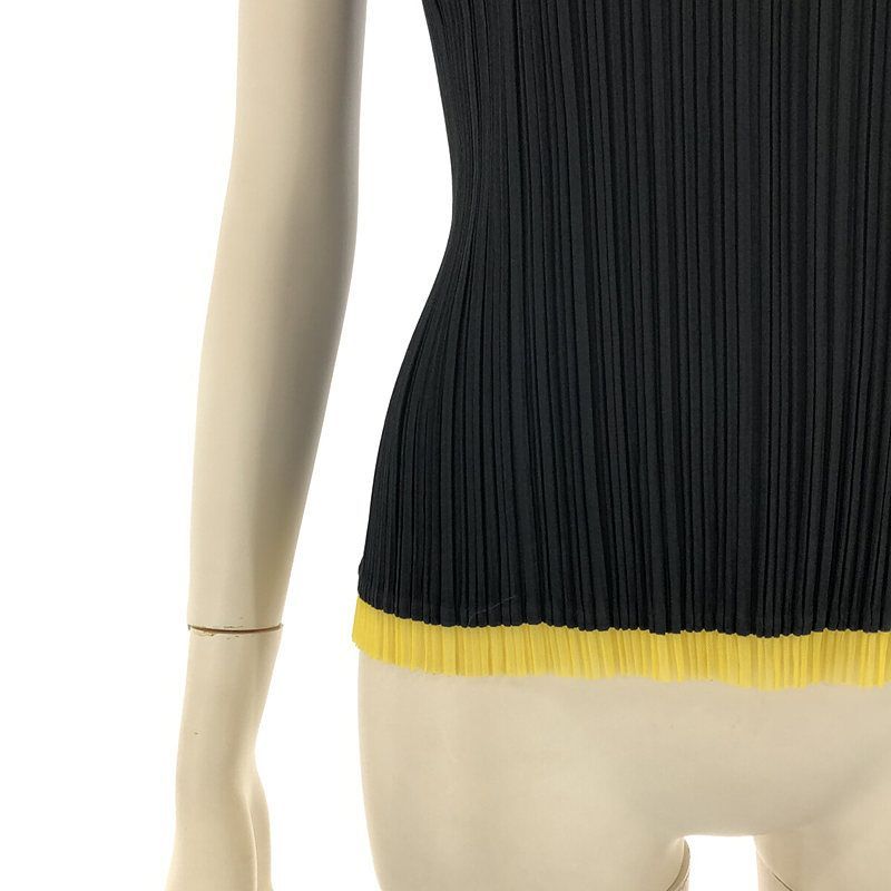【美品】  PLEATS PLEASE ISSEY MIYAKE / プリーツプリーズイッセイミヤケ | リーフパッチ ステッチワーク レース切替 バイカラー ノースリーブ トップス タンクトップ | 3 | ブラック | レディース 美品】 PLEATS PLEASE ISSEY MIYAKE / プリーツプリーズイッセイミヤケ