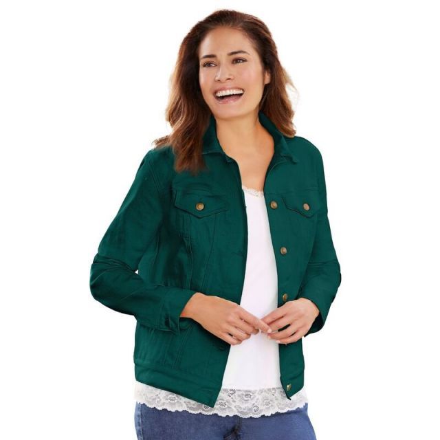 【送料無料】 ウーマン ウィズイン レディース ジャケット・ブルゾン アウター Woman Within Women's Plus Size Stretch Denim Jacket Emerald Green
