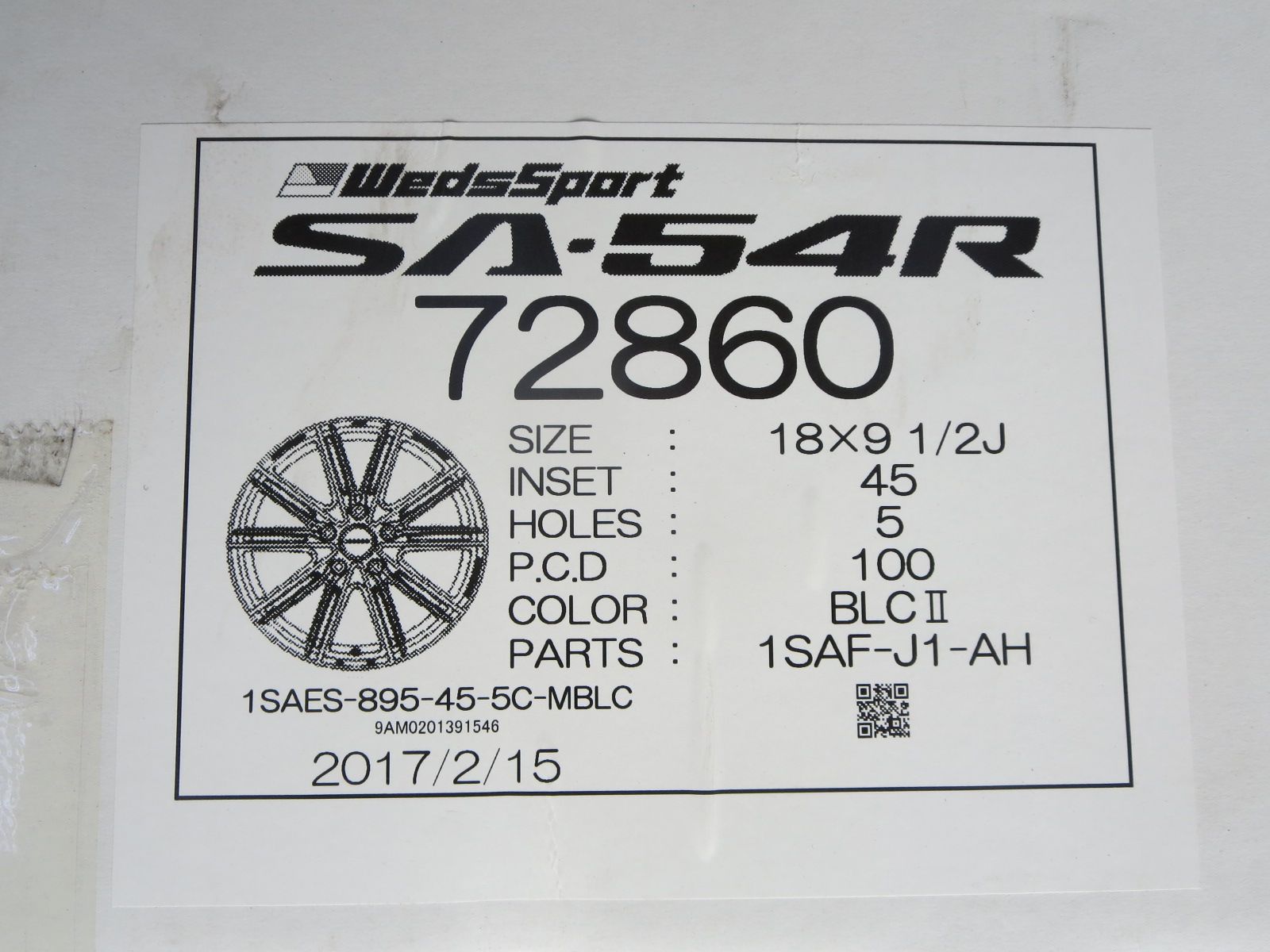 メール便に限り送料無料！！ Weds Sport SA-54R 18×9.5J 45 5H PCD100