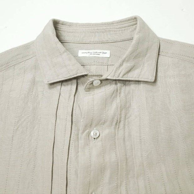 新品 SUS-SOUS シュス 22SS 日本製 Shirt Dress - Dobby Stripe Washer コットンリネン ドビーストライプ  ドレスシャツ 07-SS01802 7 Silver Gray 長袖 ピンタック トップス g12296