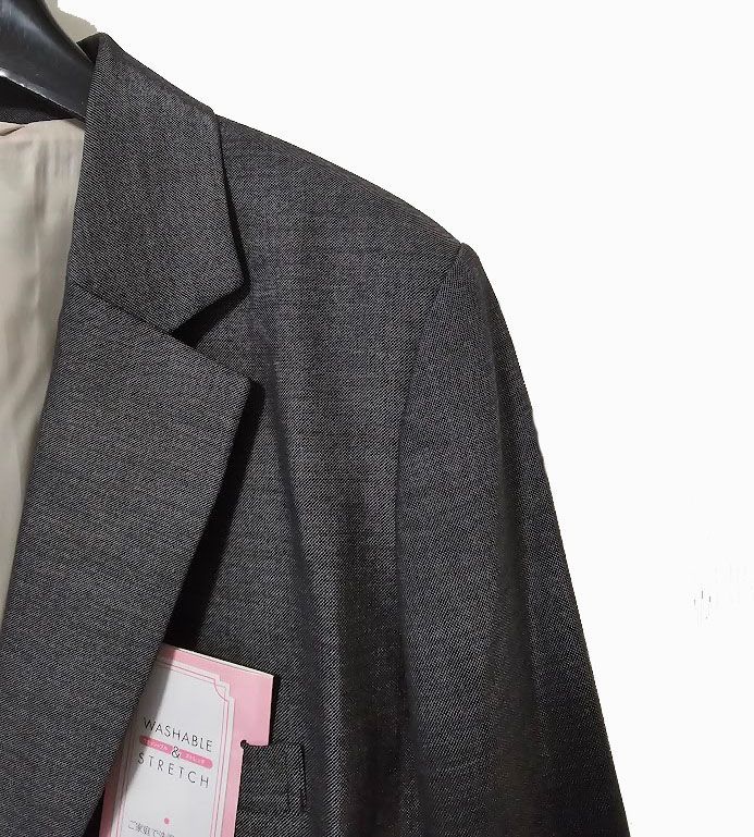 |２点|上質|洗える|スーツ|ストレッチ|ジャケット|スカート|グレー系|25号|レディース|就活|オフィス●-1171