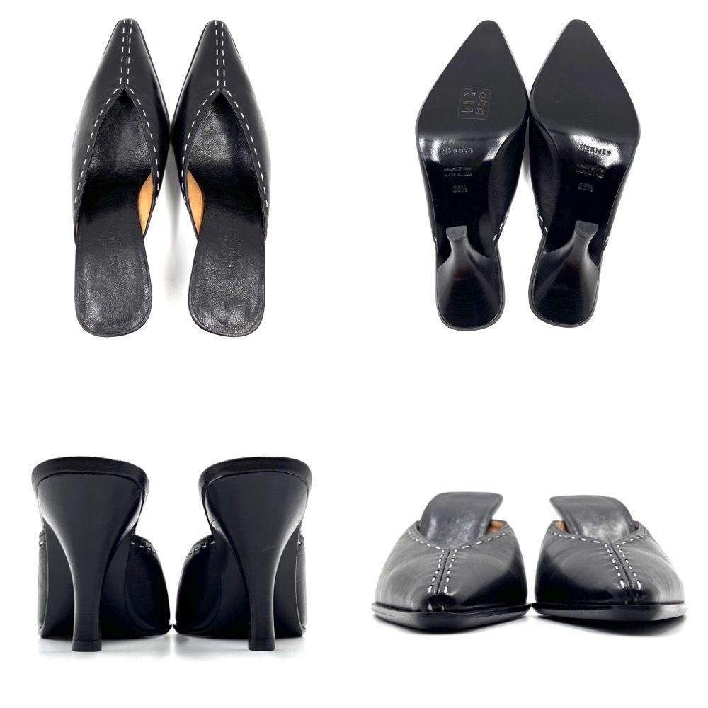 HERMES ポインテッドトゥ ステッチ ミュール パンプス HERMES ポインテッドトゥ ステッチ ミュール パンプス