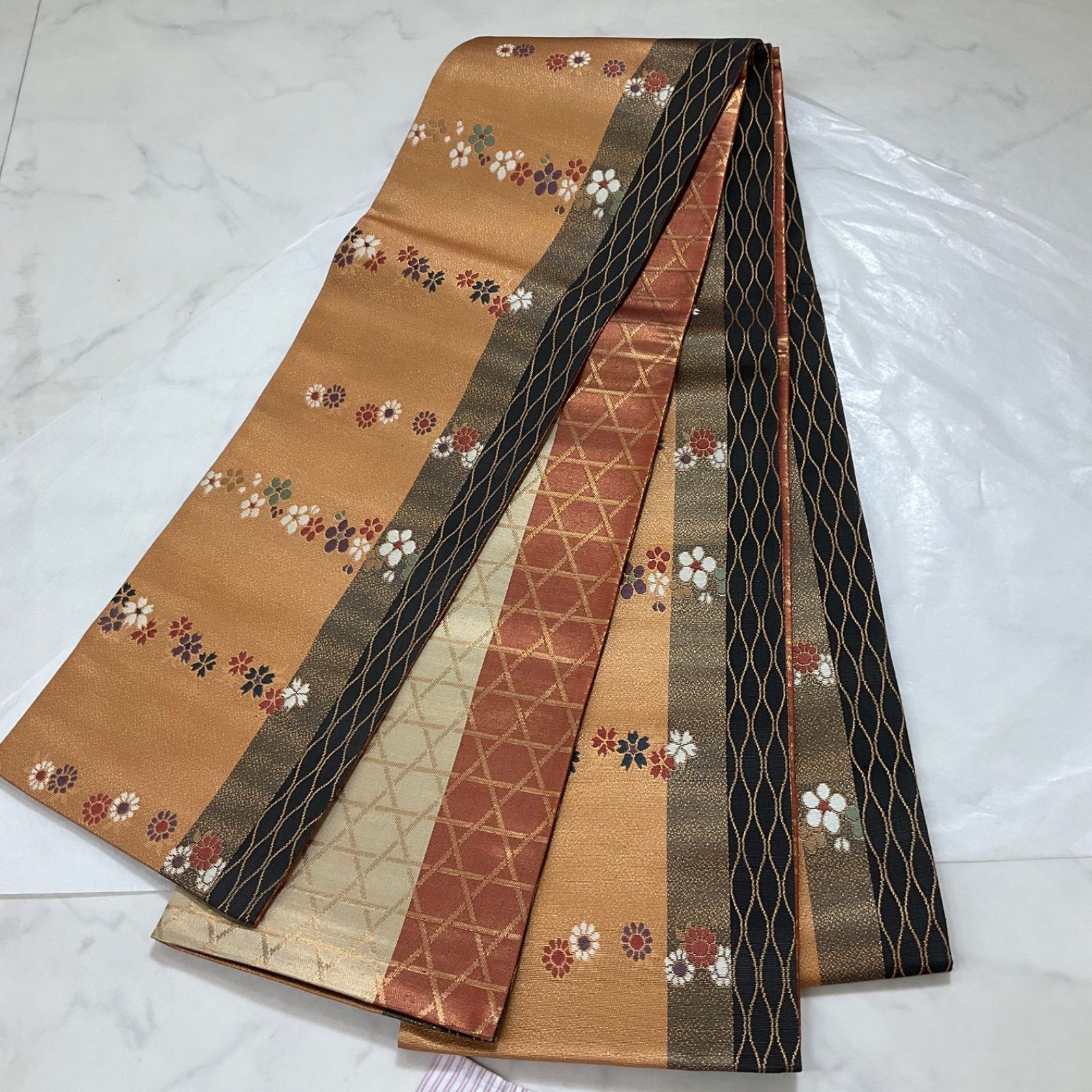 kimono+one○未使用同然○最高級西陣織唐織正絹○半幅帯○リバーシブル 
