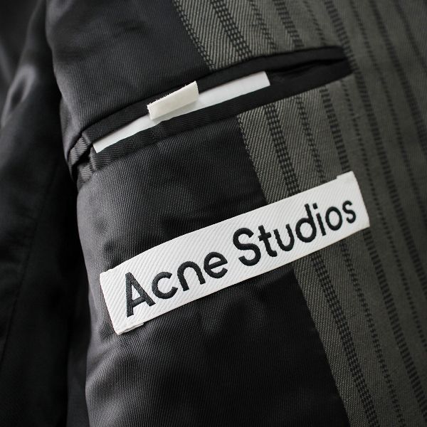美品 Acne Studios アクネストゥディオズ ダブルブレストスーツジャケット 34/グレー ストライプ リネン【2400013211635】