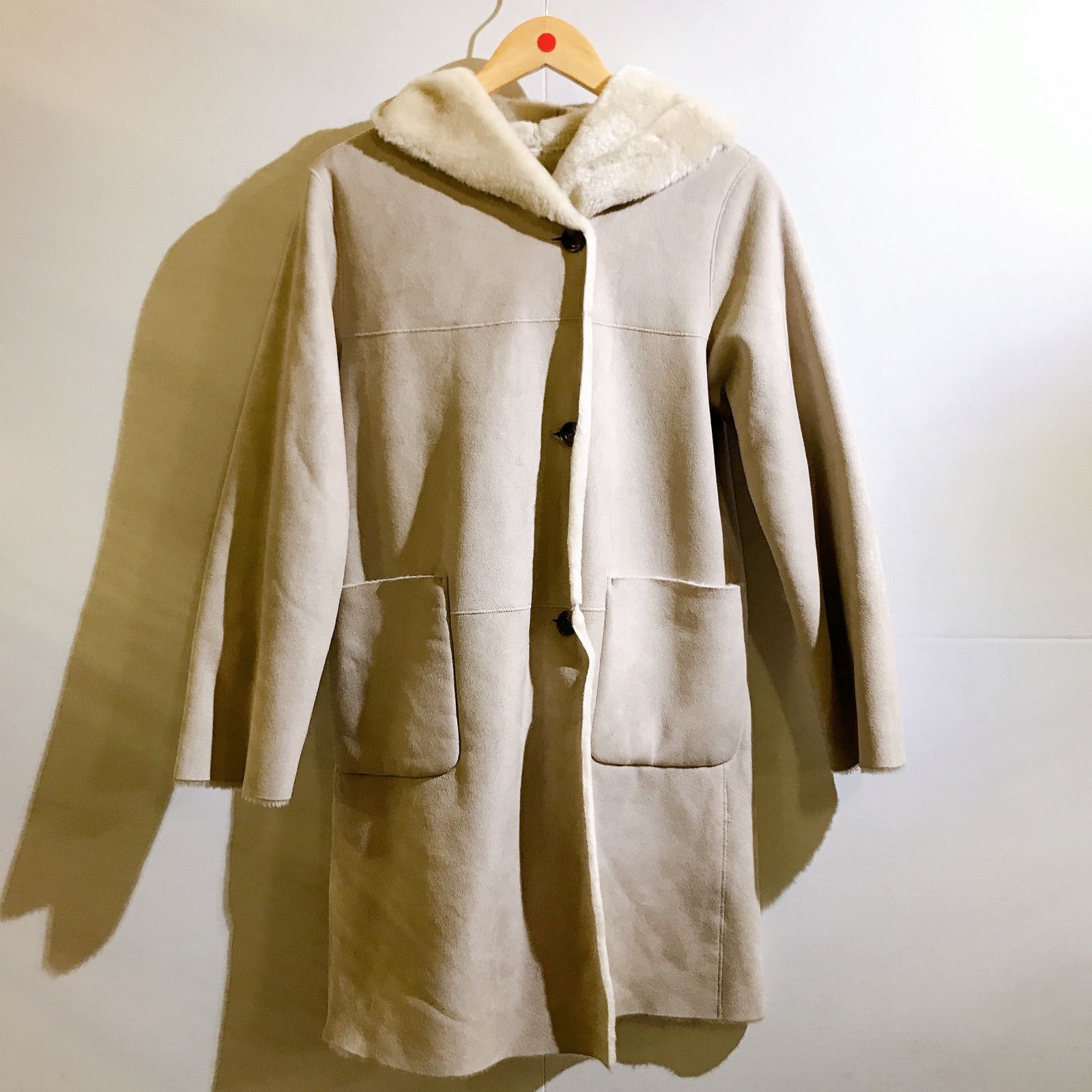 【美品】ロペ　ロングコート　カシミヤ　ウール　女優襟　Aライン　ピンクベージュ 美品！ロペ コート 美品】ロペ ロングコート カシミヤ ウール 女優襟 A