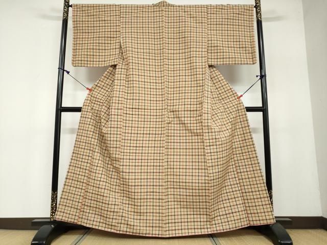 平和屋着物●上質な紬 格子文 正絹 DAAY5007ud