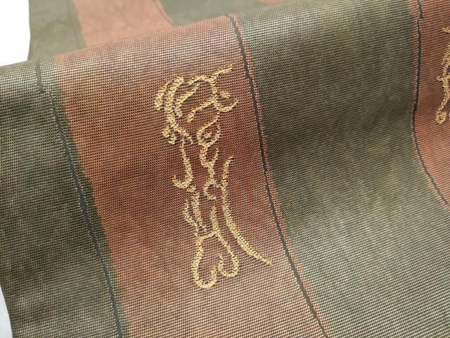 平和屋着物○西陣 勝山織物謹製 太鼓柄袋帯 象形文字 金糸 引箔 正絹