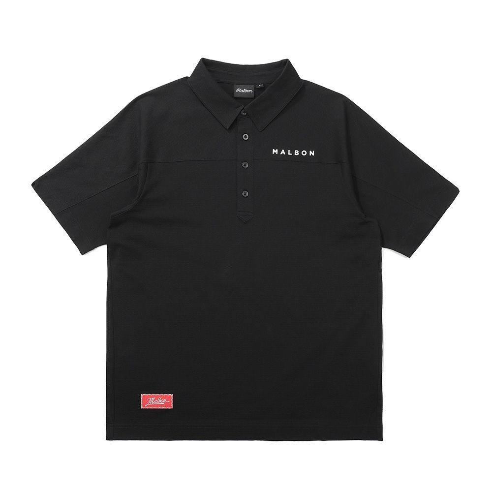 Malbon ゴルフウェア 半袖ポロシャツ 黒×袖ロゴ モノトーン 美品⛳ malbon golf ゴルフウェア男女ポロシャツ高伸縮速乾ゴルフ