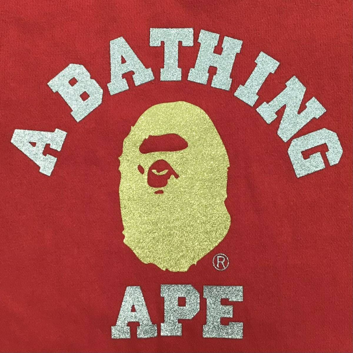 A BATHING APE BAPE エイプ Mサイズ ラメカレッジロゴパーカー ラメプリント カレッジロゴ プルオーバー パーカー Mサイズ a