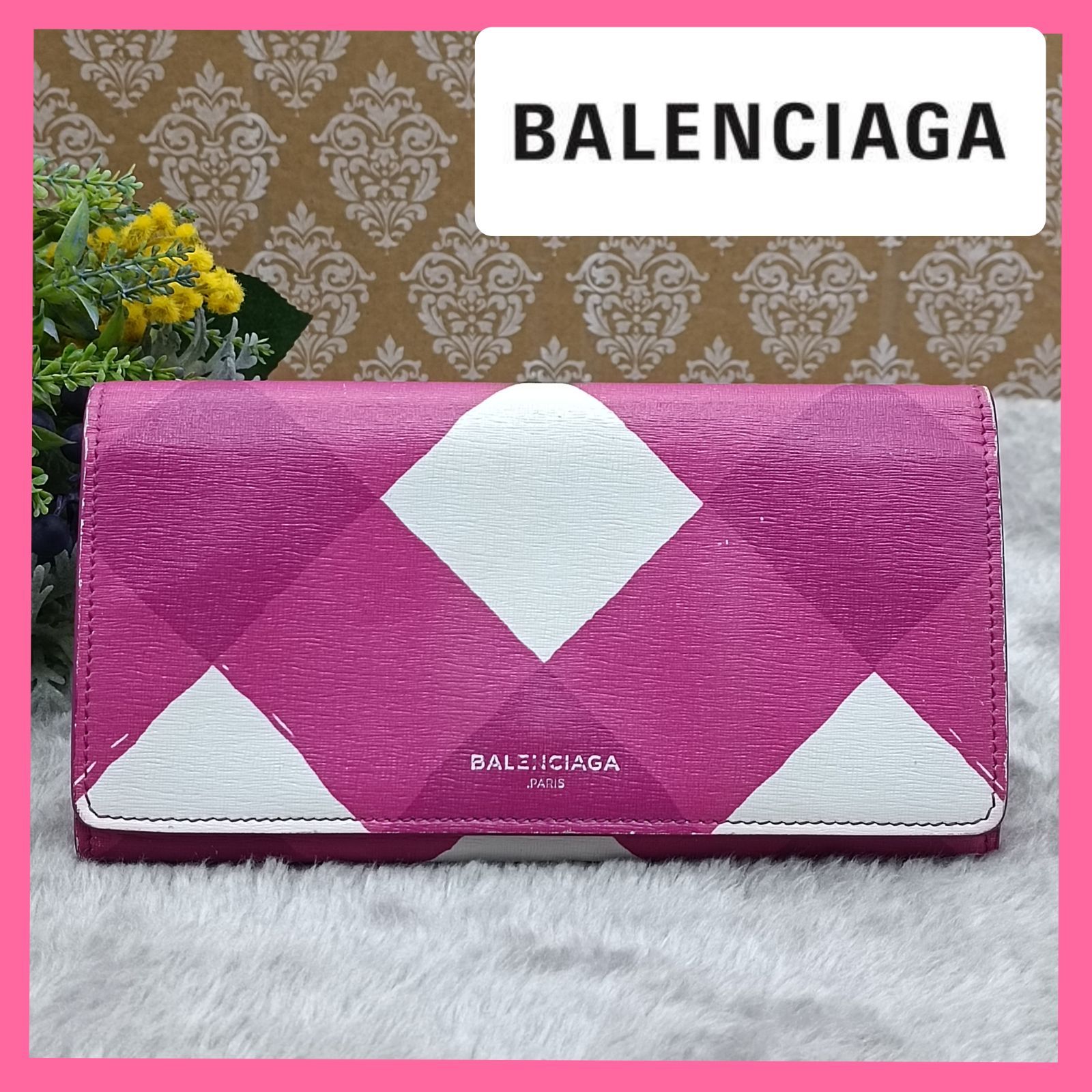 BALENCIAGA 》 バレンシアガ 長財布 ロングウォレット ギンガムチェック柄 ピンク ホワイト 本革  送料無料・匿名配送・最短即日発送いたします！ 363 - メルカリ