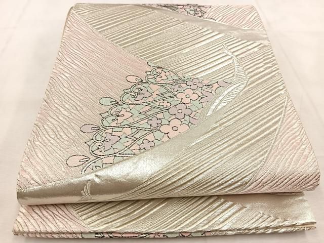 a522 正絹 夏用 絽 七宝 六通袋帯 唐織 銀糸 着物 袋帯 夏用 絽