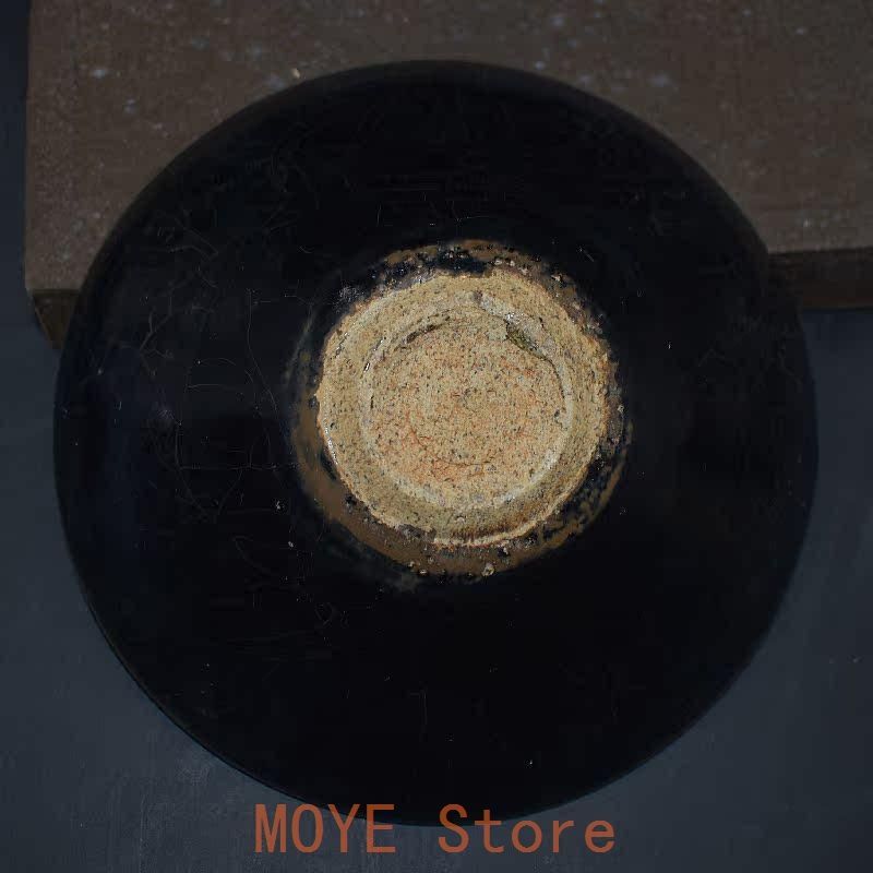 宋代吉州窯黒釉手彫り花柄笠碗 景徳鎮陶磁器 装飾品 現代工芸品