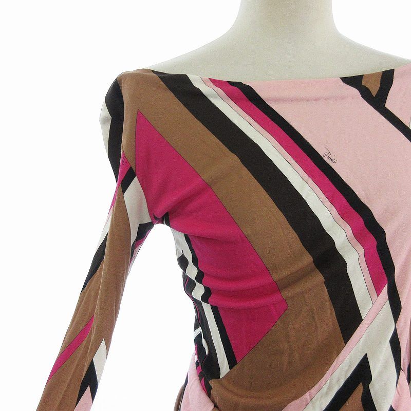 エミリオプッチ イタリア製 カットソー 絹 シルク M プッチ柄 ボートネック EMILIO PUCCI - エミリオプッチ イタリア製 カットソー 絹 シルク M