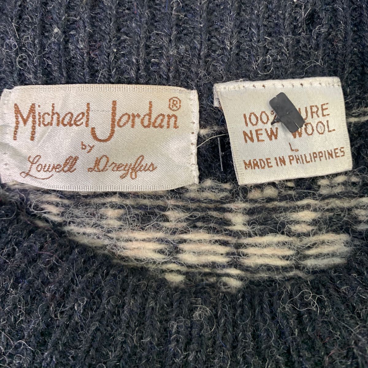 Michael Jordan ウールニット セーター L ブラック ベージュ 総柄 古着 