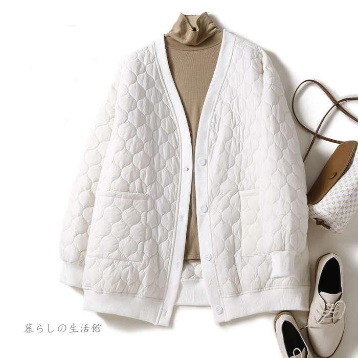 中綿ジャケット レディース スタジャン 中綿 長袖 キルティング 中綿入り コート 秋冬 ブルゾン アウター 前開き カーディガン 羽織り 防寒 軽い ポケット付き