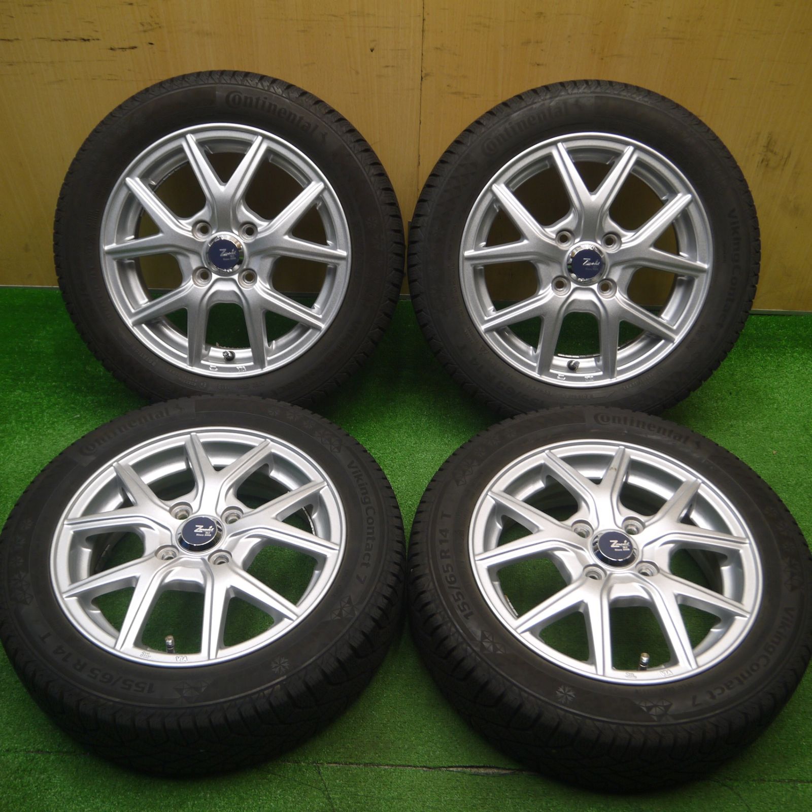 [送料無料] バリ溝！キレイ！9.5分以上スタッドレス 155/65R14 コンチネンタル バイキングコンタクト7 Zmeist M5 14インチ PCD100/4H4110501Hス