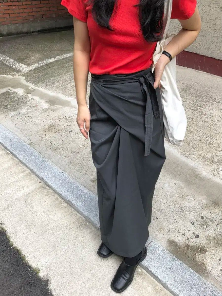 ミンユ mlnyu autumn オータム ラップスカート チャコール GULLKHAN_COM