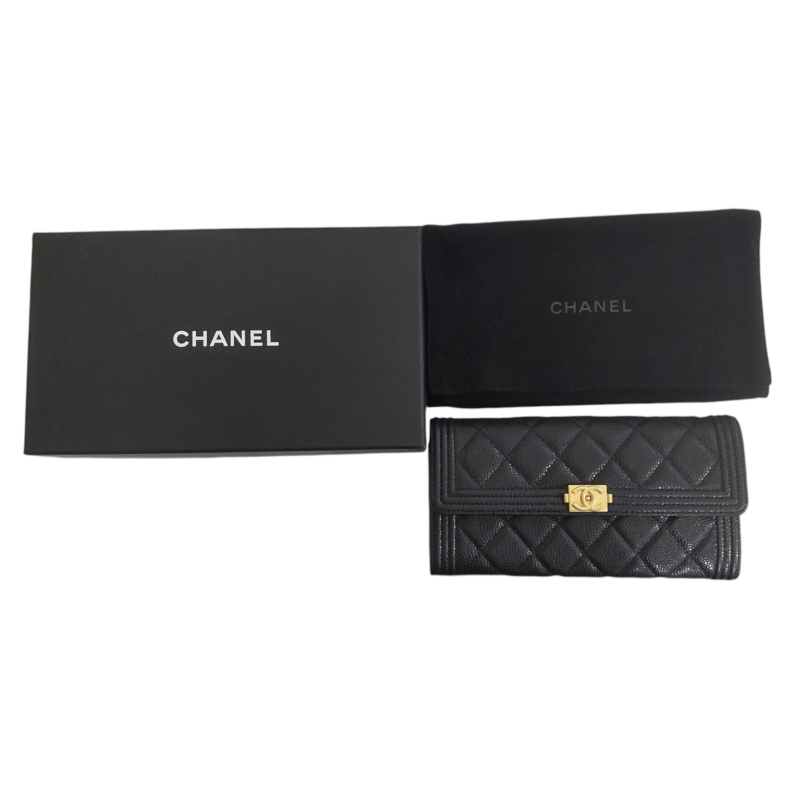 CHANEL シャネル キャビアスキン ボーイシャネル 長財布 K107363033