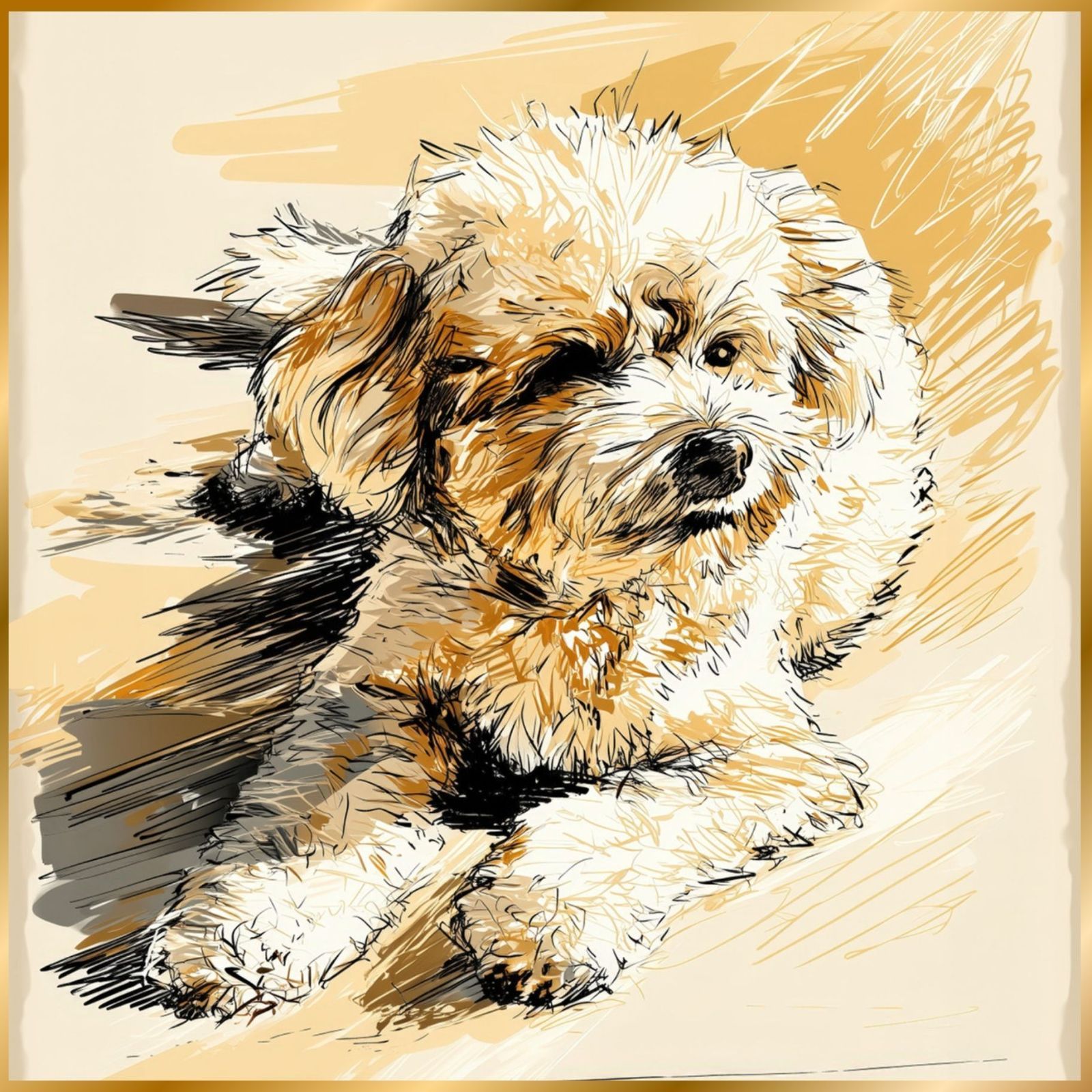 プードル犬とビーチのスケッチ No.4 トイプードル 海 犬の絵 犬のイラスト おしゃれ ミニマリスト ミニマリズム シンプル インテリアアート ペットロス うちの子 記念日 アートポスター ギフト プレゼント