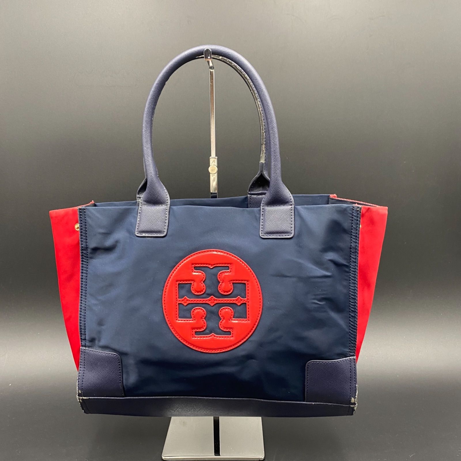 34 TORYBURCH トリーバーチ ナイロン トートバッグ ネイビー×レッド 