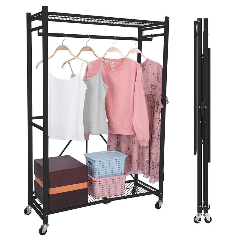 E WIN 折りたたみハンガーラック 幅91 cm 省スペース キャスター取付けだけの簡単組立 収納 ブラック OT 2 H BK 1