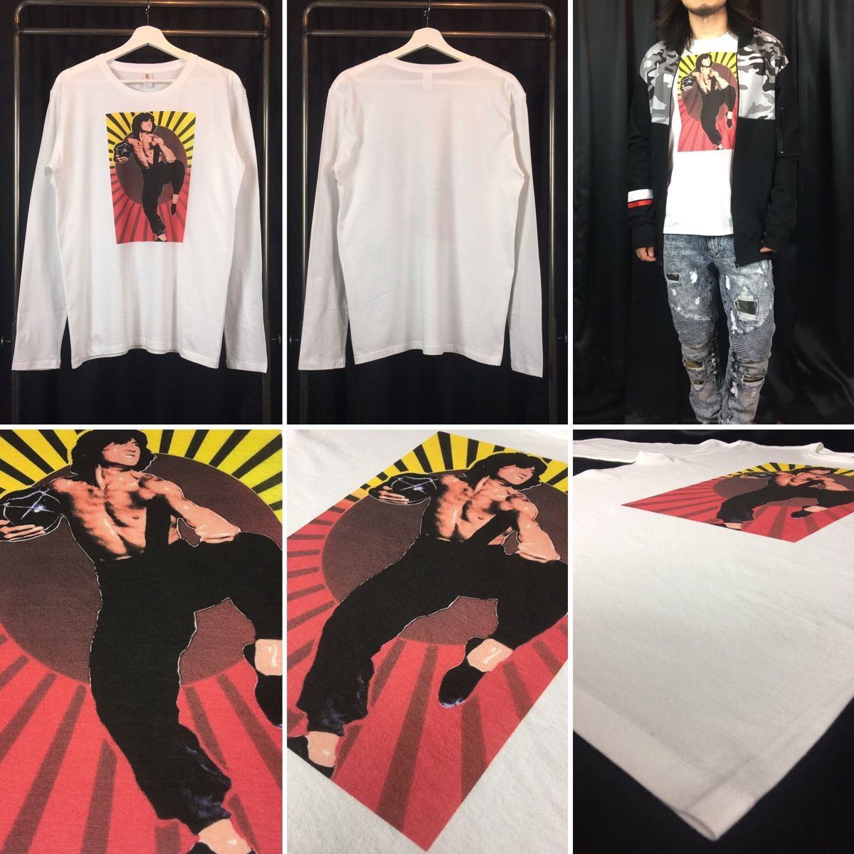 オリジナル ロンT ジャッキーチェン 成龍 酔拳 カンフー 拳法 香港映画 ロンT 長袖 Tシャツ S M L XL タイト ジャスト 大きい ビッグ  オーバーサイズ メンズ レディース ユニセックス ピンククリーム - メルカリ