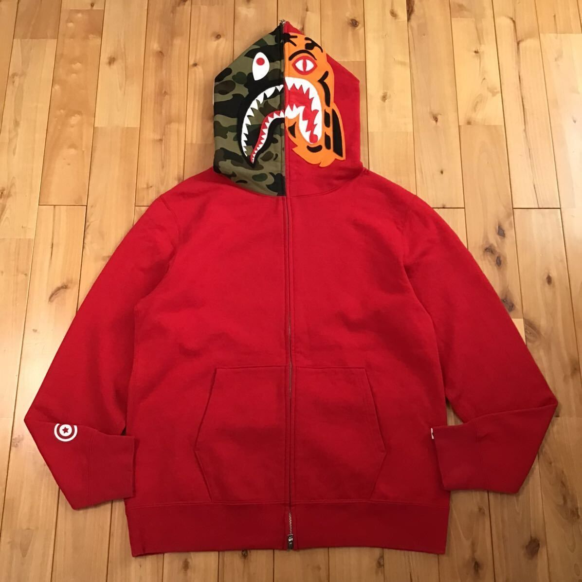 ☆XL☆ Crazy face tiger shark full zip hoodie 1st camo a bathing 