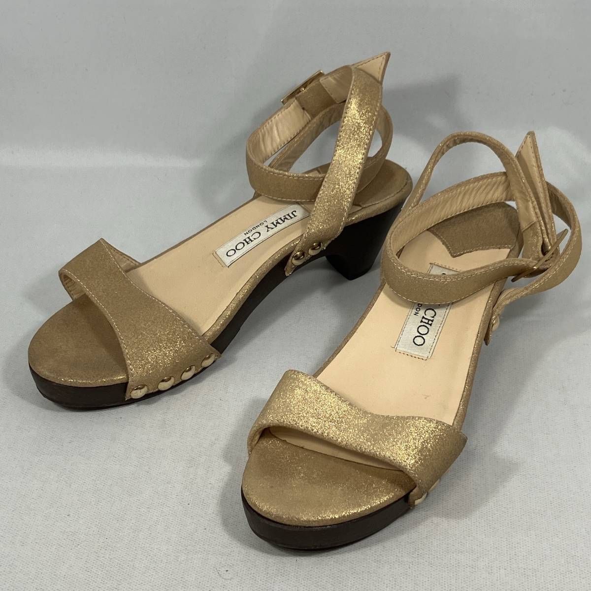 JIMMY CHOO ジミー チュー サンダル 36½ ゴールド JIMMY CHOO ジミーチュウ サンダル ゴールド ラメ 36 - メルカリ