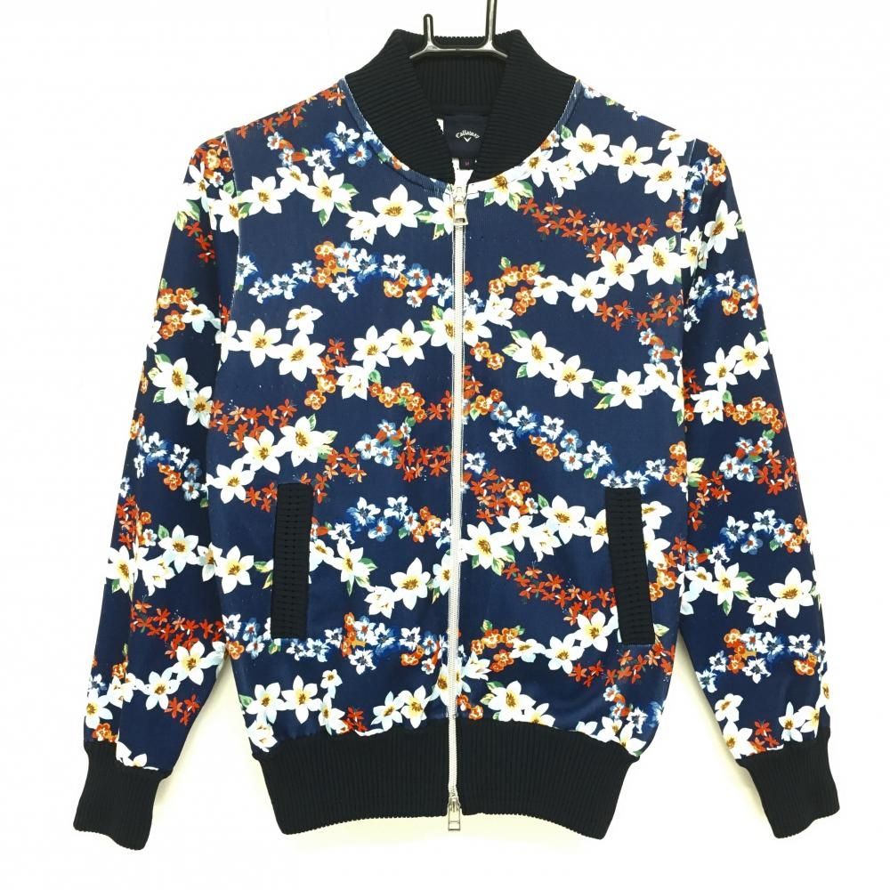 特価【超美品】キャロウェイ ジャケットブルゾン ネイビー×白 花柄 パンチング  レディース M ゴルフウェア Callaway
