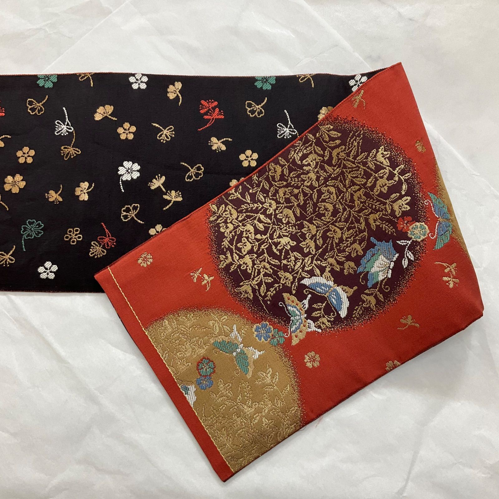 kimono+one○最高級西陣織○正絹○金糸○素敵な半幅帯○蝶 kimono+one○最高級西陣織○正絹○金糸○素敵な半幅帯○蝶