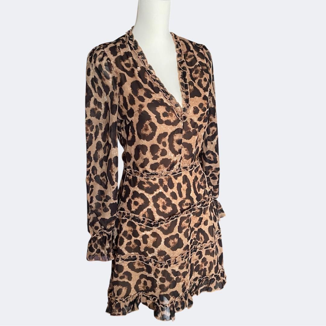 Vネックフ ミニワンピース