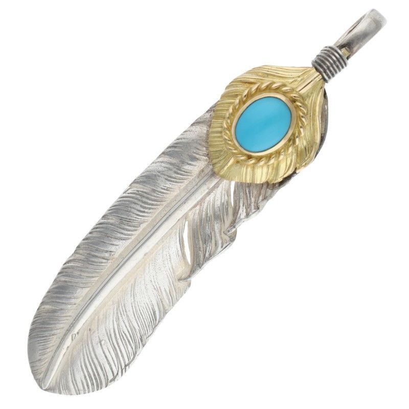 ゴローズ 上金金縄ターコイズ特大フェザー 左向き ネックレストップ メンズ 特大