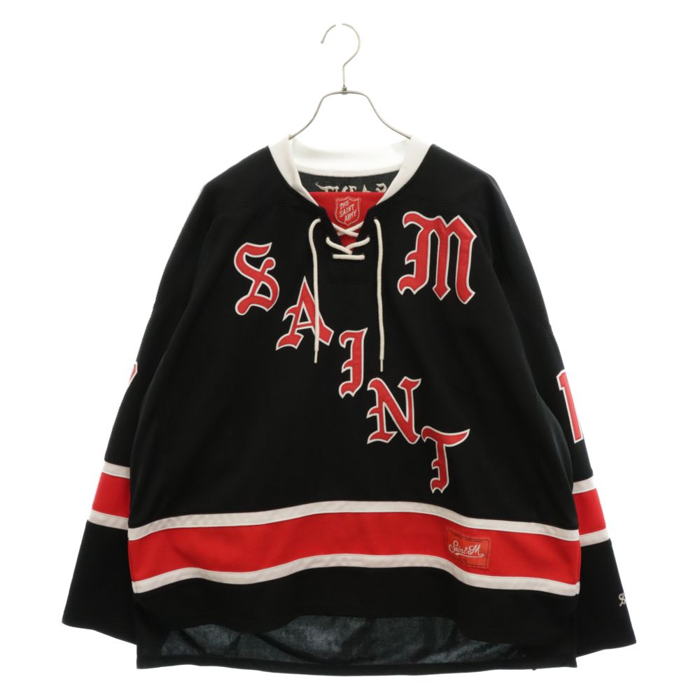 SAINT MICHAEL (セントマイケル) 23SS LS TEE GAMESHIRT ホッケーゲームシャツ 長袖Tシャツ カットソー ブラック/レッド SM-S23-0000-033