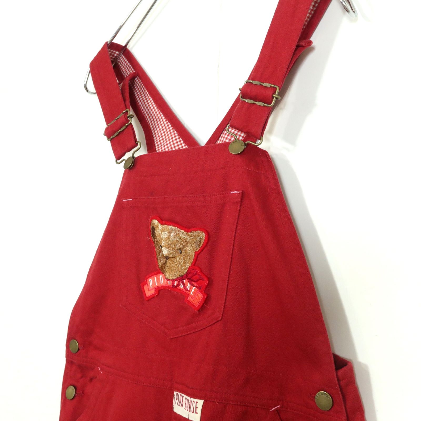 ピンクハウス☆オーバーオール デニム キッズ サイズL 赤系 クマの