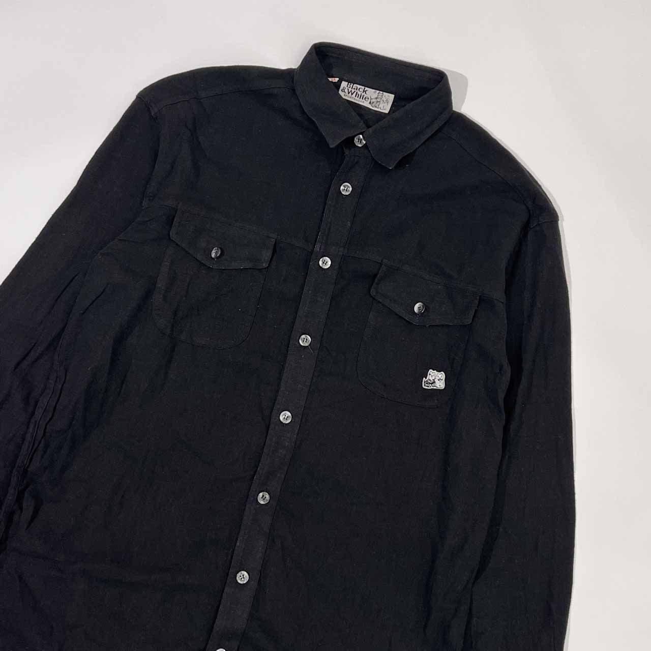 イタリア製 BLACK&WHITE ブラック＆ホワイト 長袖シャツ 44/ブラック