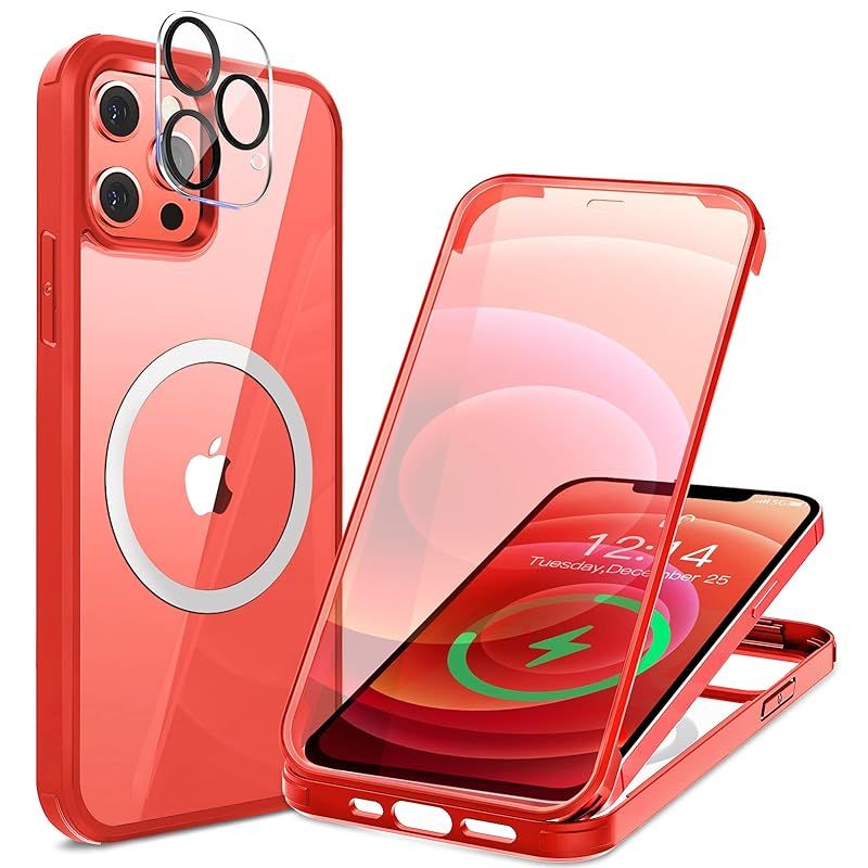 HAUTRKBG iPhone 13 Mini 用 ケース クリア 両面強化ガラス 全面保護 [MagSafe対応] [カメラフイルムを贈] [鋭敏タッチ] マグセーフ ワイヤレス充電対応 米軍MIL規格取得 耐衝撃 アイフォン 13 Mini透明 マ
