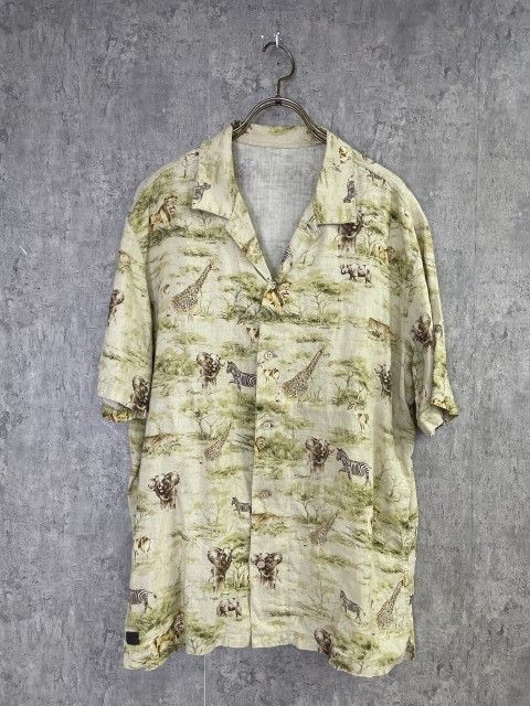 希少【PAPAS】パパス◆切手柄アロハシャツ◆ビンテージ 中古】日本製 PAPAS ﾊﾟﾊﾟｽ ｵｰﾌﾟﾝｶﾗｰｼｬﾂ ｱﾛﾊｼｬﾂ 開襟 半袖 ｻﾊﾞﾝﾅ