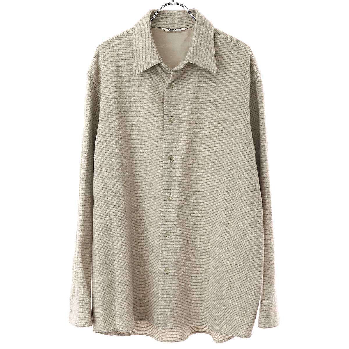 美品 AURALEE 20AW ウールリサイクルポリエステル リブニットシャツ 美品 AURALEE 20AW ウールリサイクルポリエステル リブニット