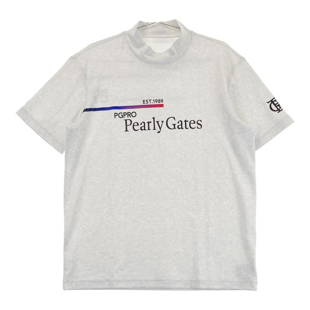 サイズ 5 PEARLY GATES パーリーゲイツ 2025年モデル モックネック 半袖Tシャツ ロゴプリント 総柄 グレー系 240101394263 ゴルフウェア メンズ ストスト