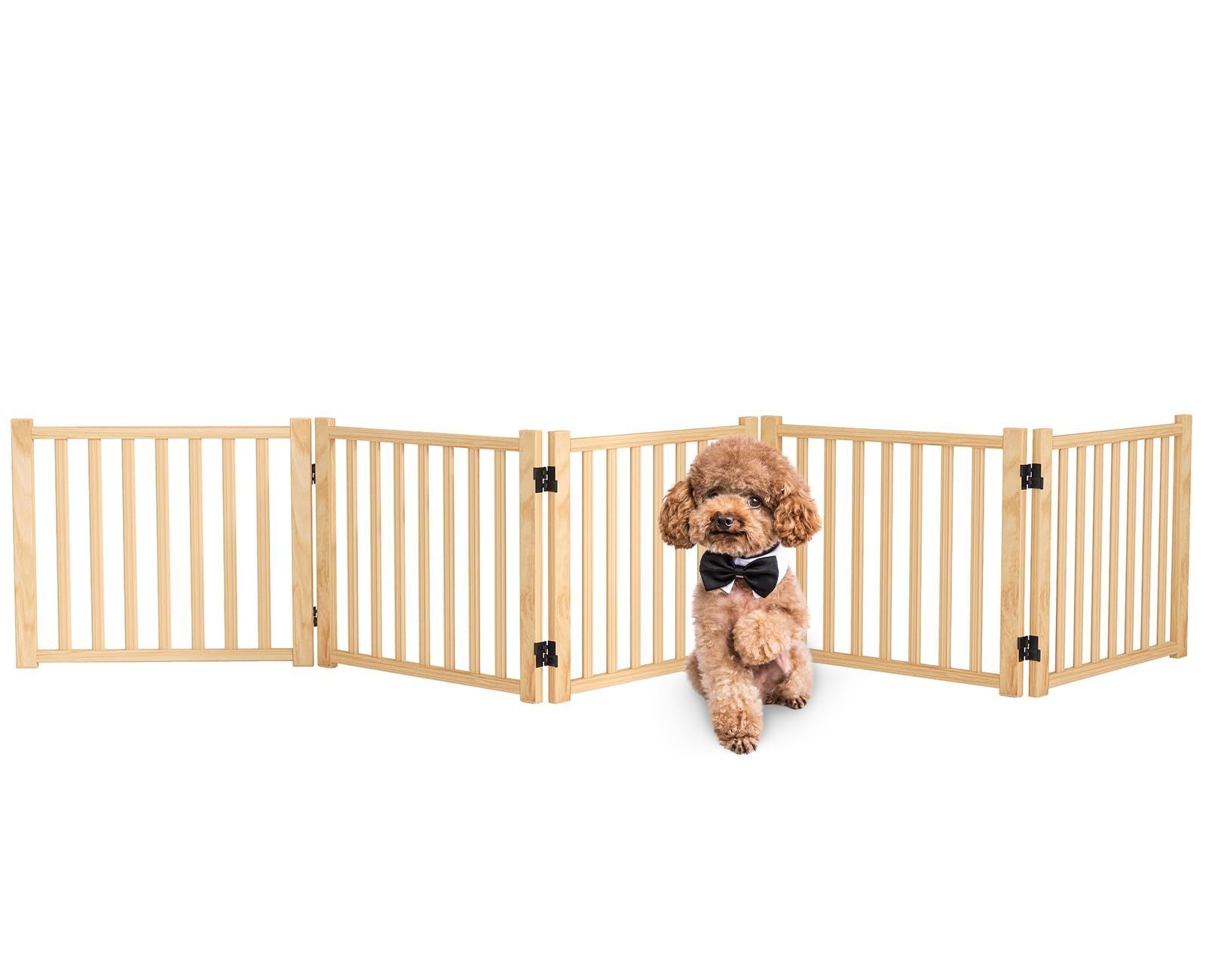 Oapety ペットゲート 置くだけ 犬 ゲート ペットフェンス 高さ43cm 幅292cm 自立型ゲート 折りたたみ式 犬フェンス 室内用 ペット飛び出し防止柵 木製 玄関 軽量