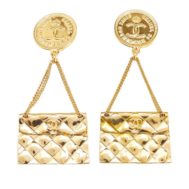シャネル ヴィンテージ ココマーク マトラッセ バッグモチーフ イヤリング スイング ゴールド メッキ レディース CHANEL 222-30879