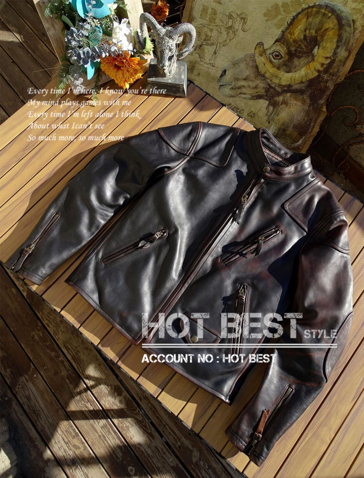 1.2mm 茶芯ホースハイド 50's パテッド シングルライダース ギフト