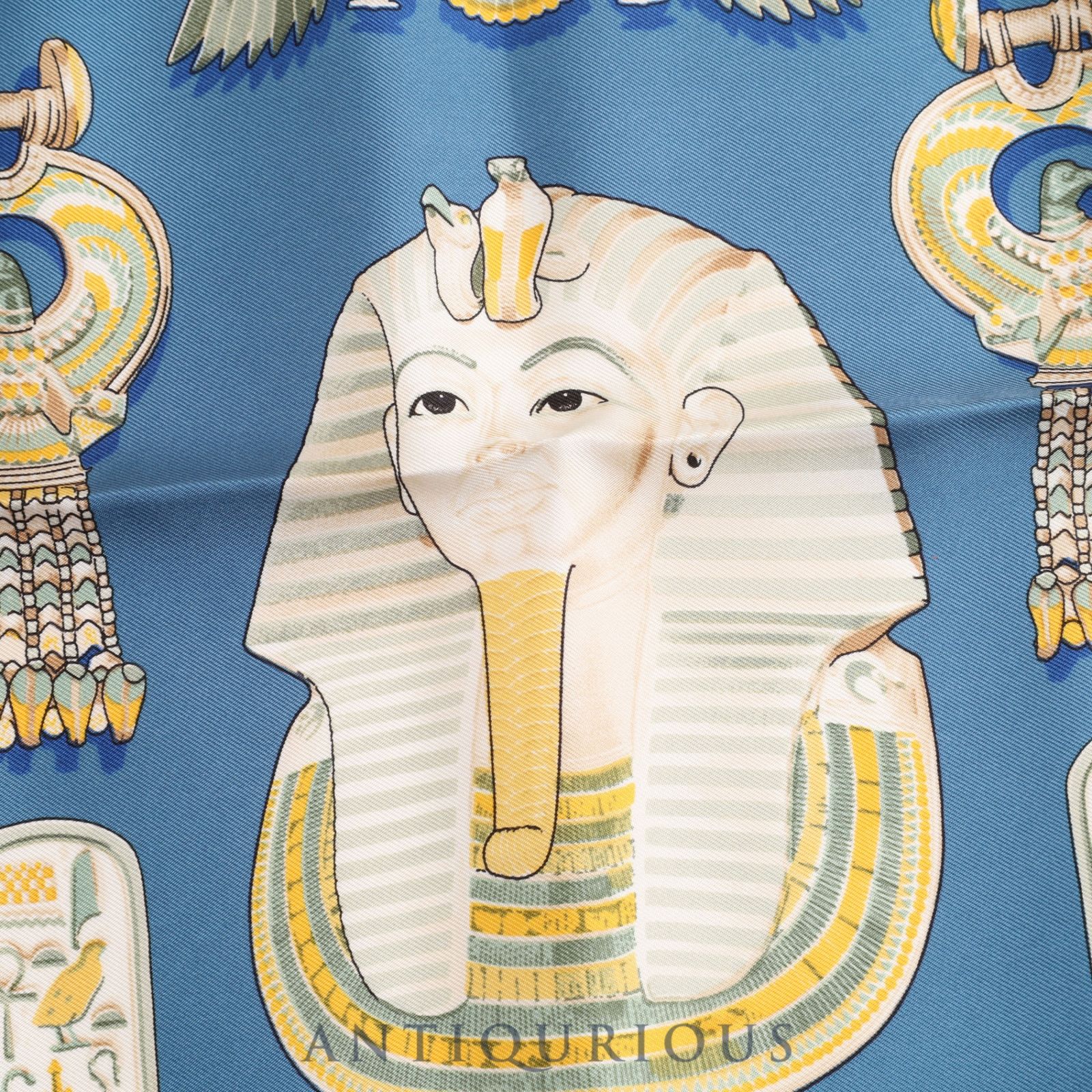 HERMES エルメス スカーフ CARRES45 カレ45 TUTANKHAMUN ツタンカーメン シルク ブルー  箱