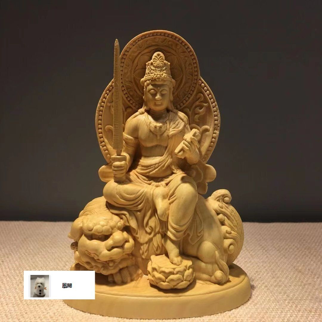 新品・未使用】文殊菩薩 普賢菩薩 木彫り 仏像 文殊菩薩像 普賢