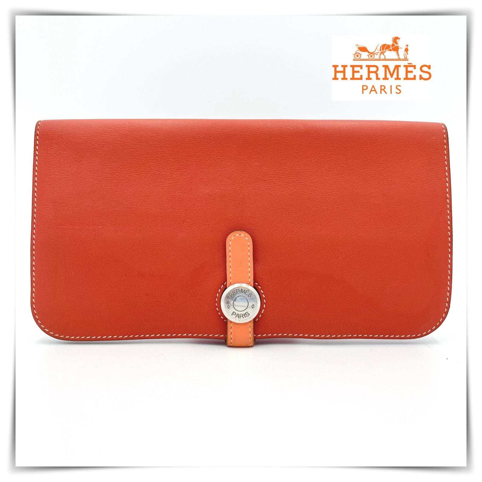 HERMES エルメス ドゴンロング レッド サンギーヌ クレヴェット レザー 長財布 ロングウォレット □Q刻印 レディース メンズ シルバー金具