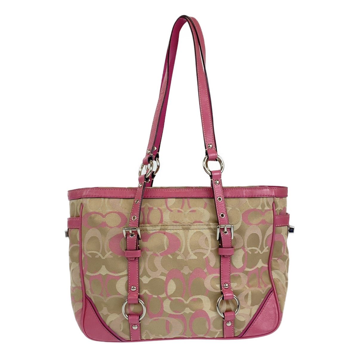 ファッション COACH シルバー金具 ベージュ ピンク シグネチャー コーチ バッグ