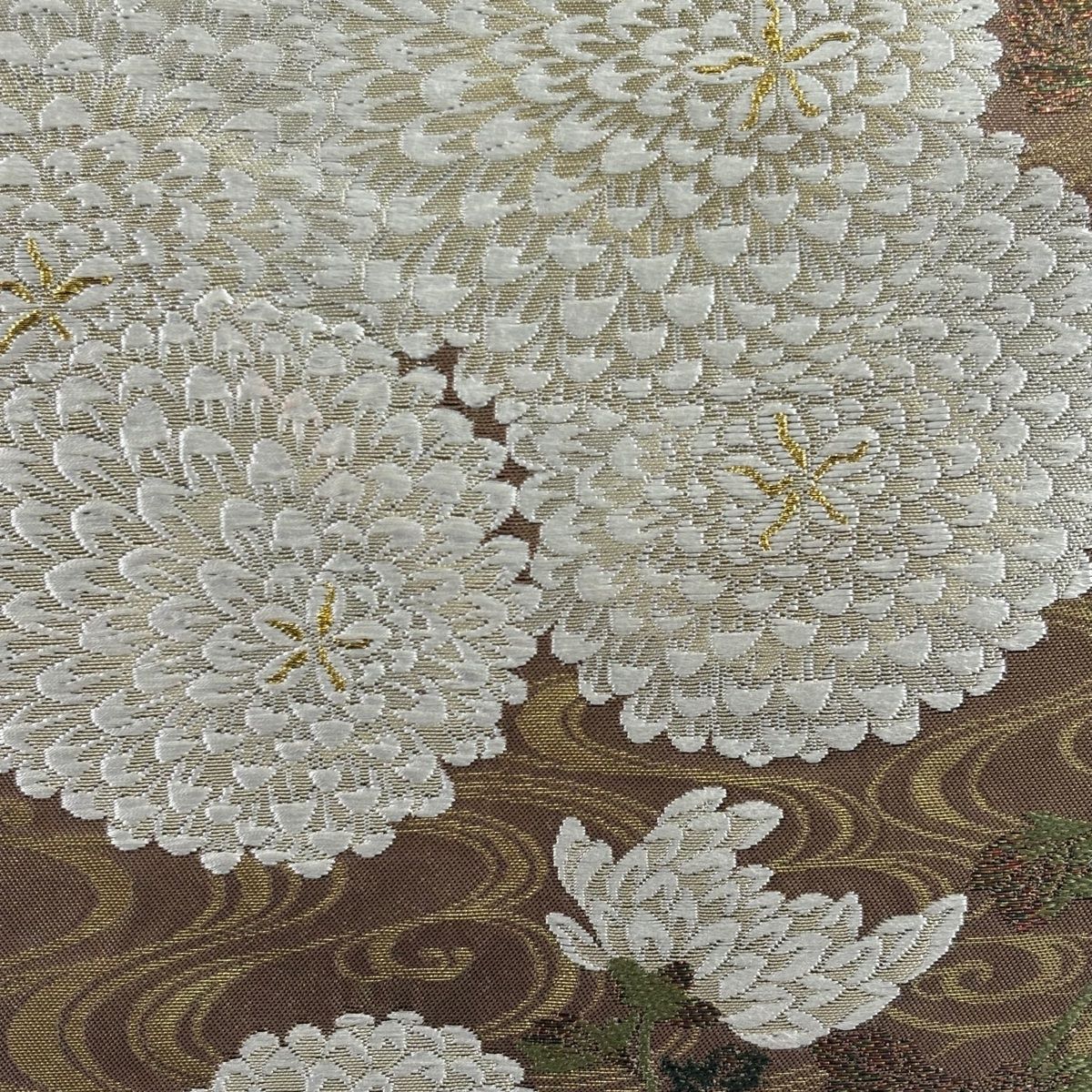 袋帯 落款 洛陽織物 若沖菊文 金糸 箔 薄茶色 六通 正絹