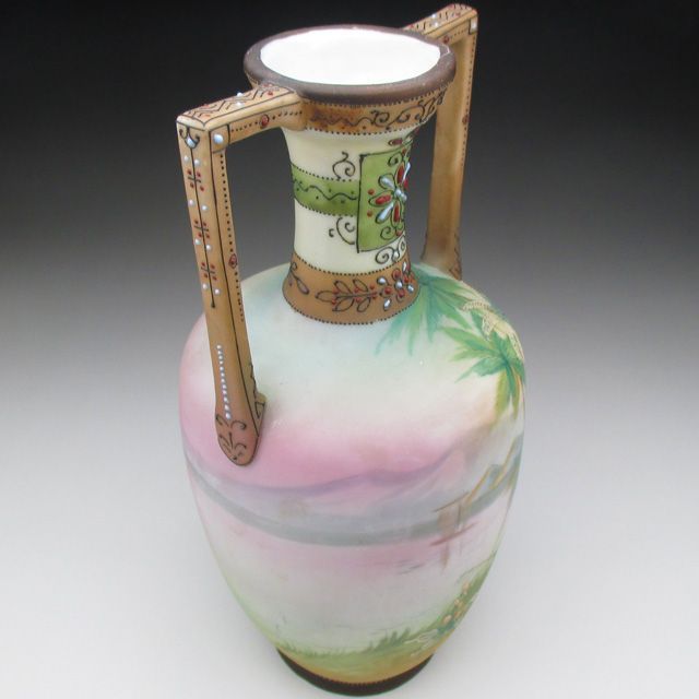 オールドノリタケ 金彩風景画花瓶 高さ23㎝ タサチ東T7-0601①