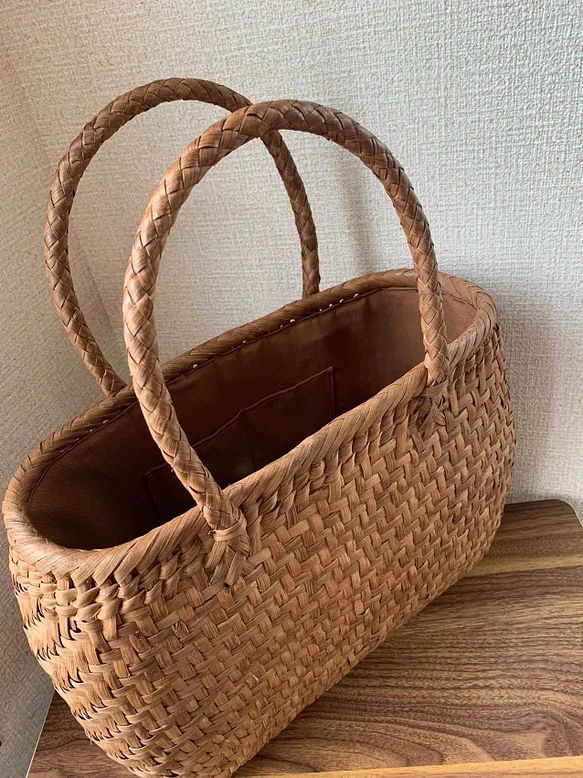 山葡萄 山葡萄籠バッグ 手作り 山葡萄かごバッグ 内布あり 網代編み