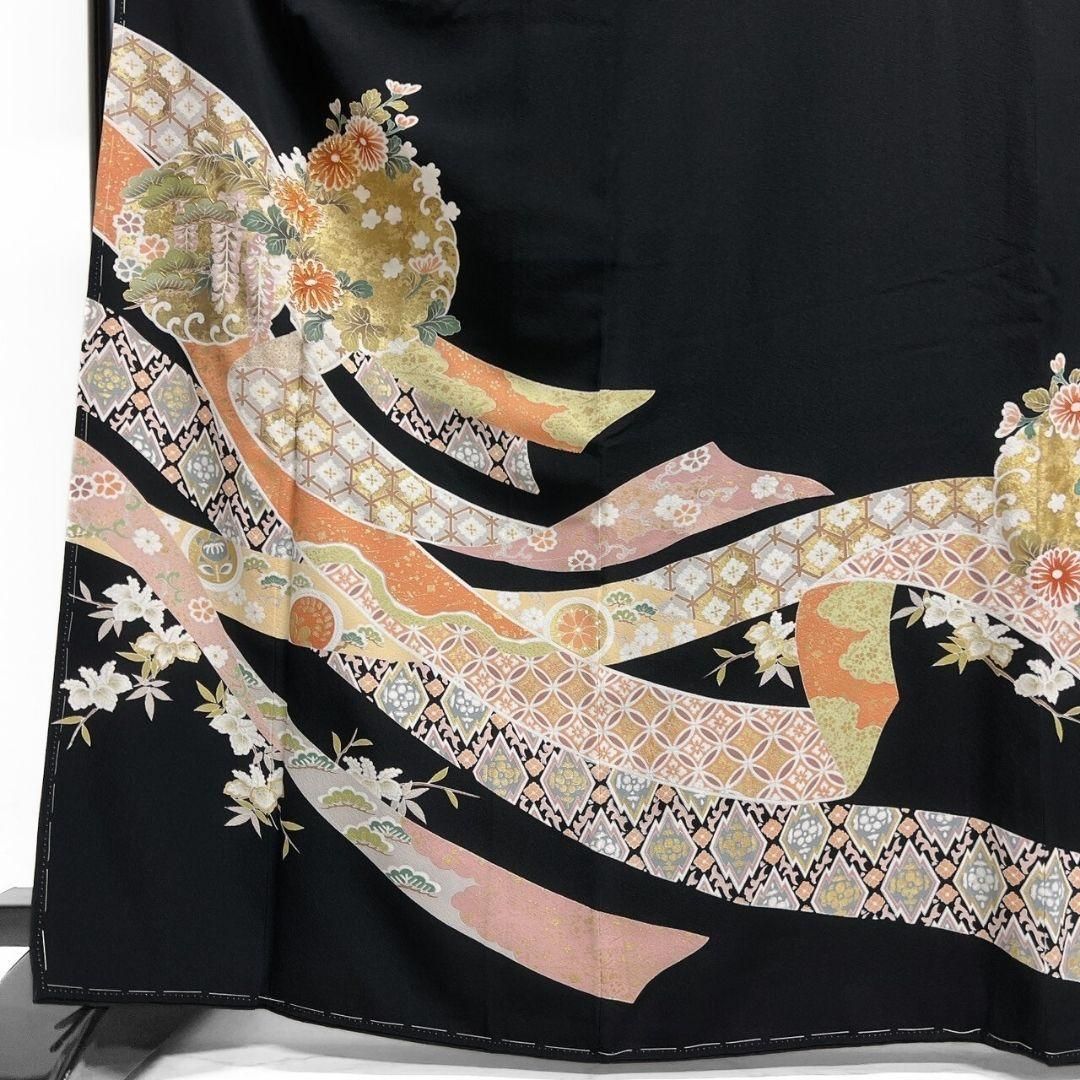 未着用 黒留袖 金駒刺繍 金彩 熨斗 菊花 藤 伝統和模様 着物